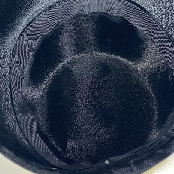 Vintage Genuine Rabbit Fur Black Velvet Cloche Hat Black Ribbon Accent